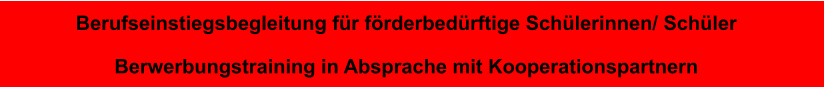 Berufseinstiegsbegleitung für förderbedürftige Schülerinnen/ Schüler Berwerbungstraining in Absprache mit Kooperationspartnern